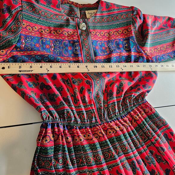 Vintage Lady Carol Red Paisley Pleated Dress Size 10 - Picture 3 of 8